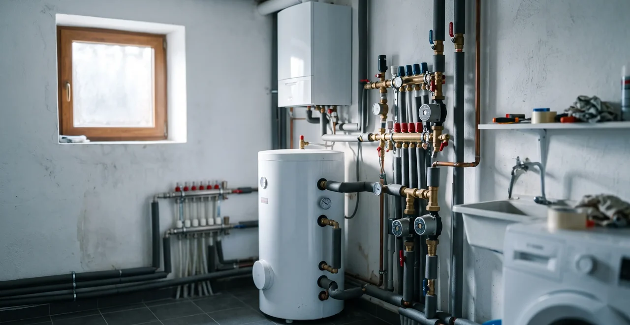 Nowoczesny piec gazowy i instalacja w domowej kotłowni